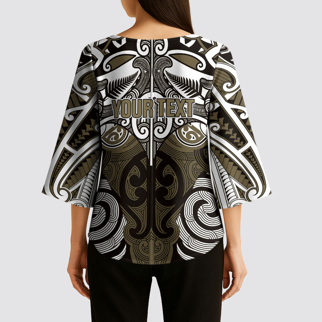 Personalised Maori Waikato Tainui Kimono Sleeve Blouse Silver Fern Kowhaiwhai Art