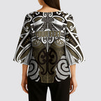 Personalised Maori Waikato Tainui Kimono Sleeve Blouse Silver Fern Kowhaiwhai Art