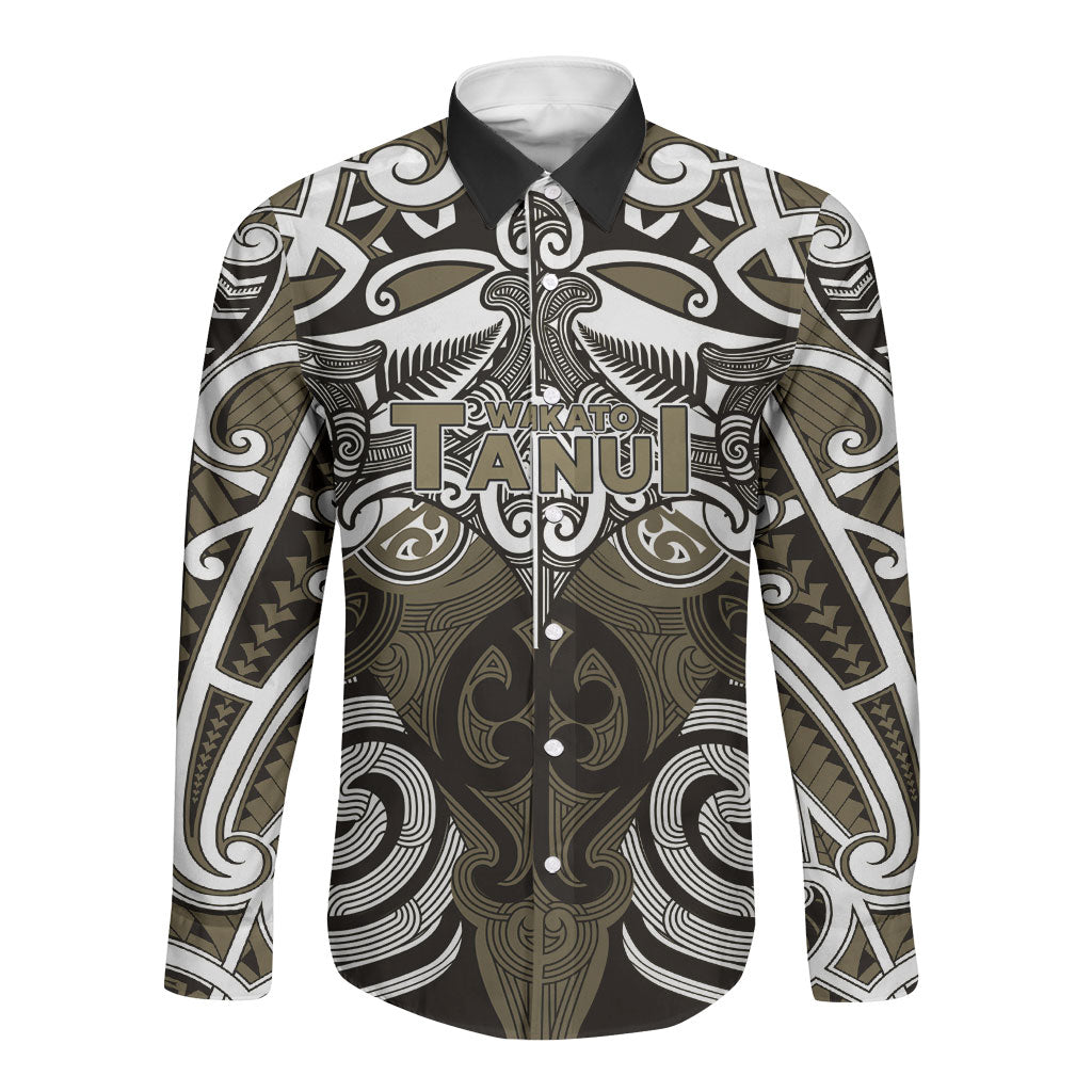 Personalised Maori Waikato Tainui Long Sleeve Button Shirt Silver Fern Kowhaiwhai Art