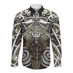 Personalised Maori Waikato Tainui Long Sleeve Button Shirt Silver Fern Kowhaiwhai Art