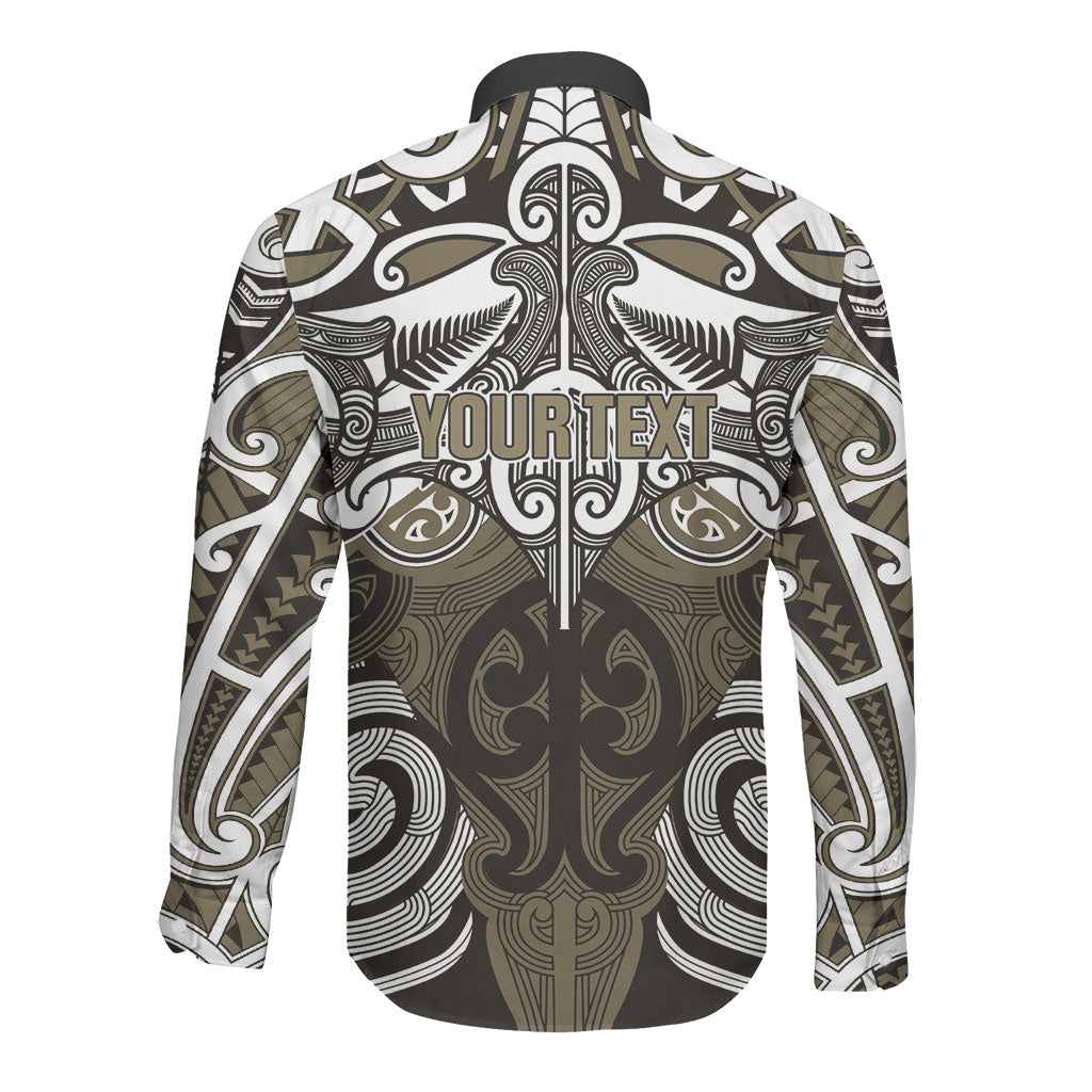 Personalised Maori Waikato Tainui Long Sleeve Button Shirt Silver Fern Kowhaiwhai Art