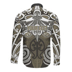 Personalised Maori Waikato Tainui Long Sleeve Button Shirt Silver Fern Kowhaiwhai Art