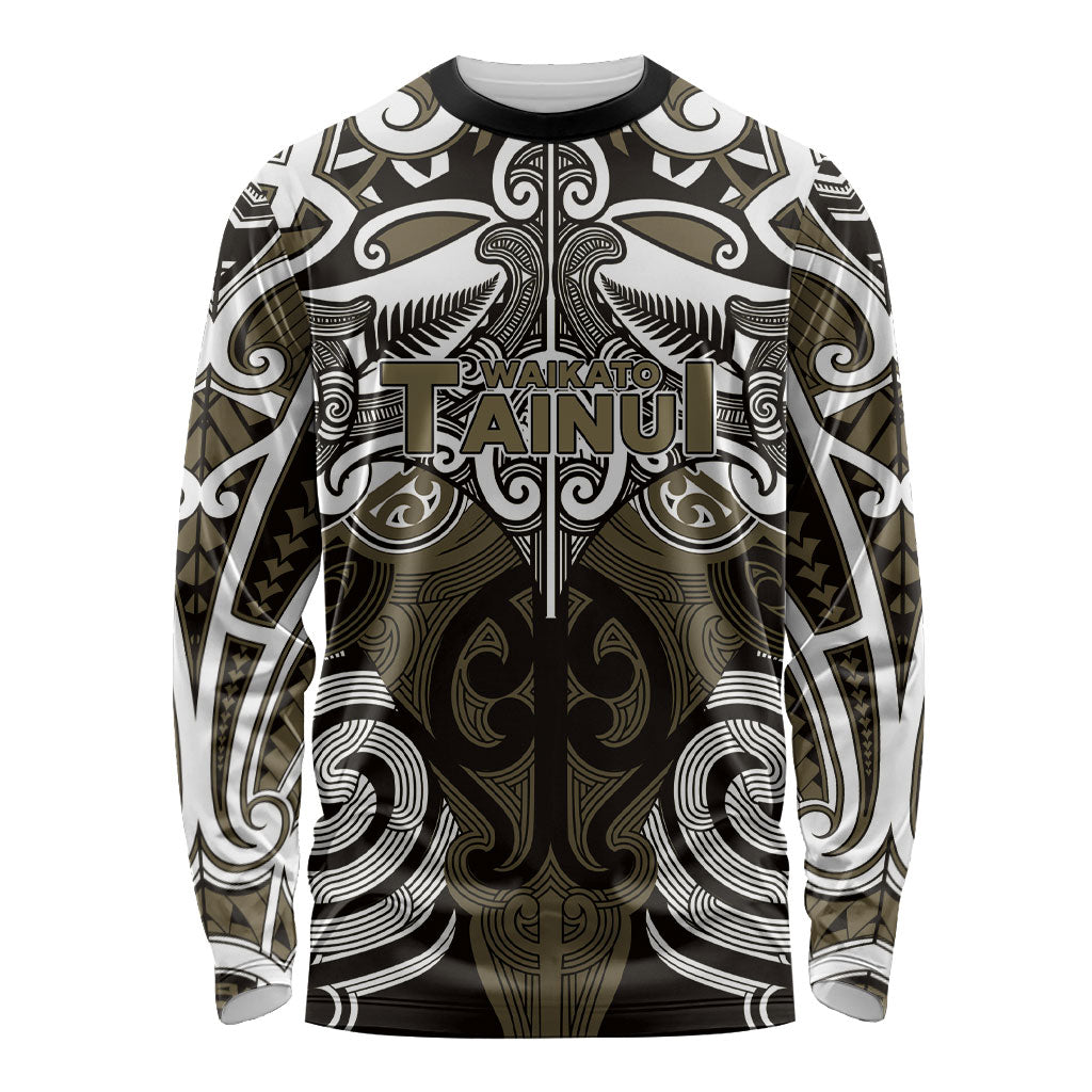 Personalised Maori Waikato Tainui Long Sleeve Shirt Silver Fern Kowhaiwhai Art
