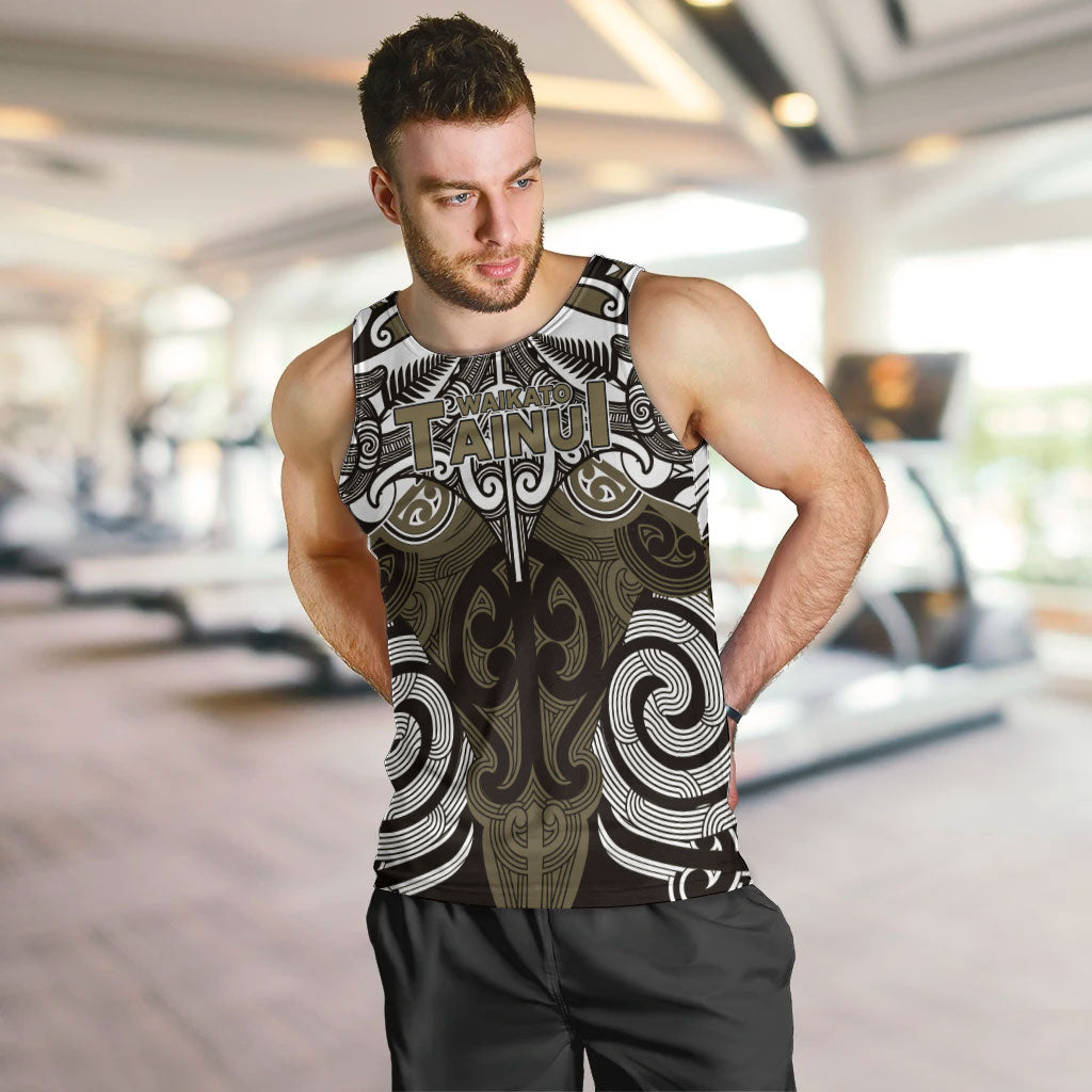 Personalised Maori Waikato Tainui Men Tank Top Silver Fern Kowhaiwhai Art