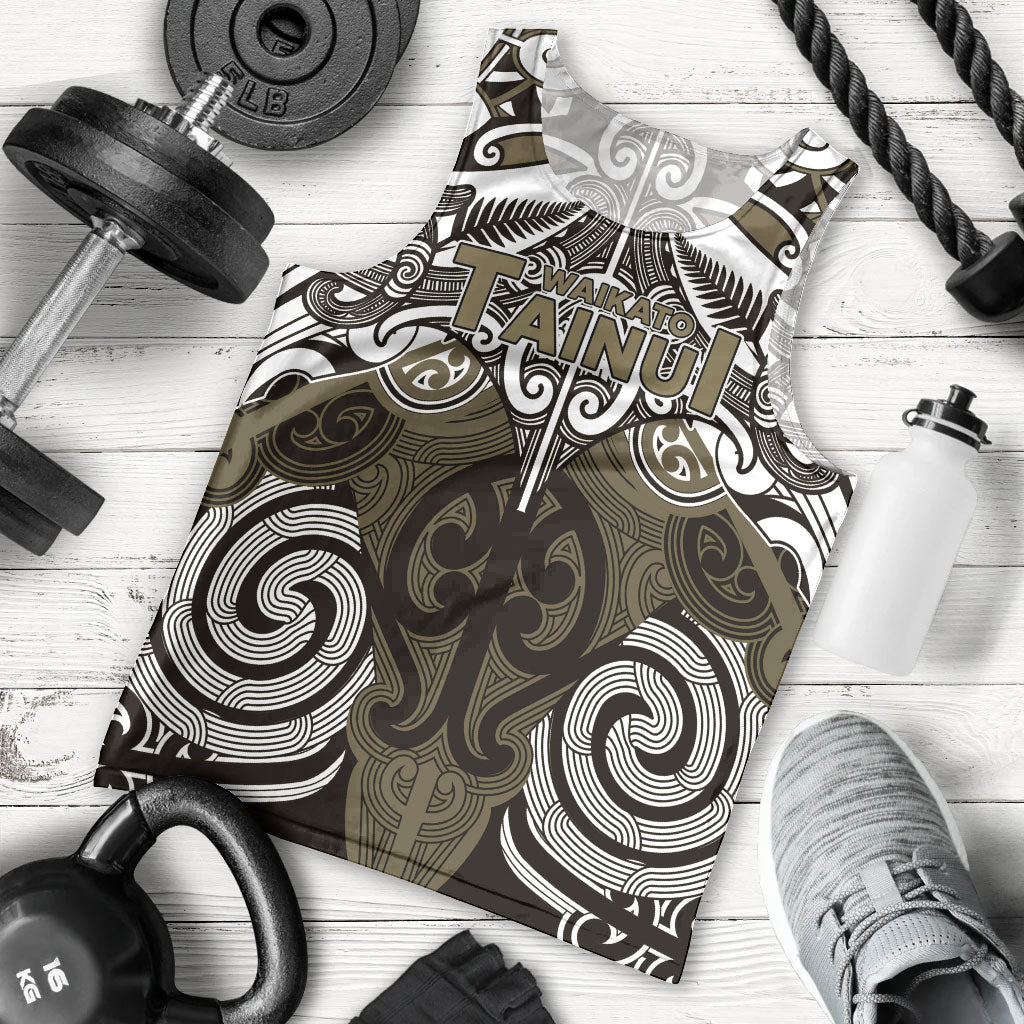 Personalised Maori Waikato Tainui Men Tank Top Silver Fern Kowhaiwhai Art