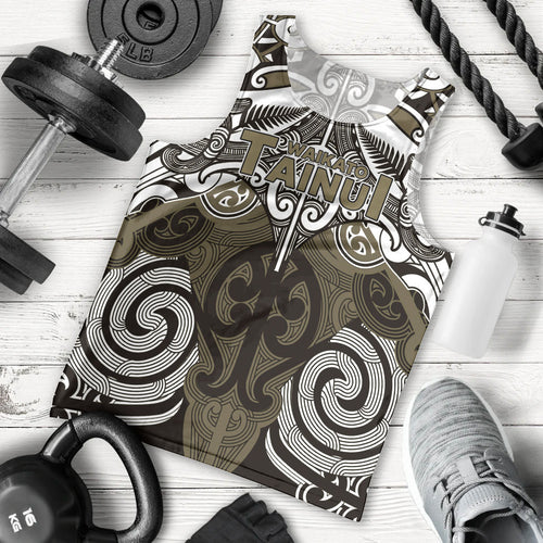 Personalised Maori Waikato Tainui Men Tank Top Silver Fern Kowhaiwhai Art