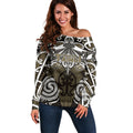 Personalised Maori Waikato Tainui Off Shoulder Sweater Silver Fern Kowhaiwhai Art
