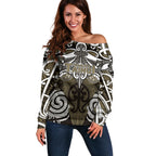 Personalised Maori Waikato Tainui Off Shoulder Sweater Silver Fern Kowhaiwhai Art