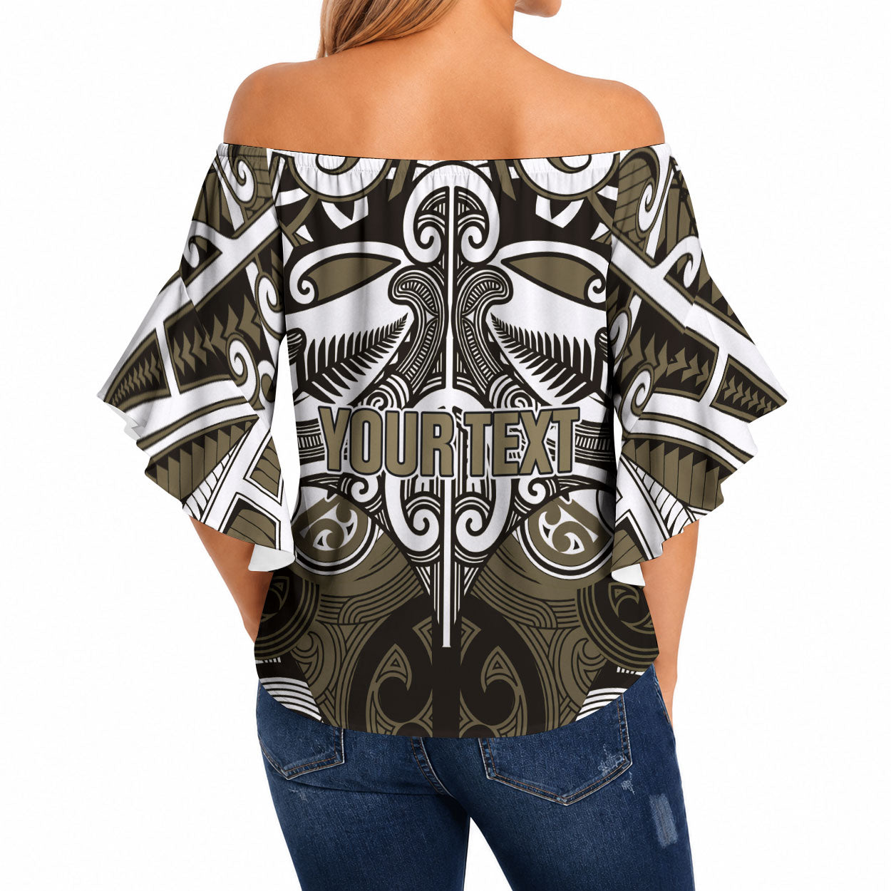 Personalised Maori Waikato Tainui Off Shoulder Wrap Waist Top Silver Fern Kowhaiwhai Art