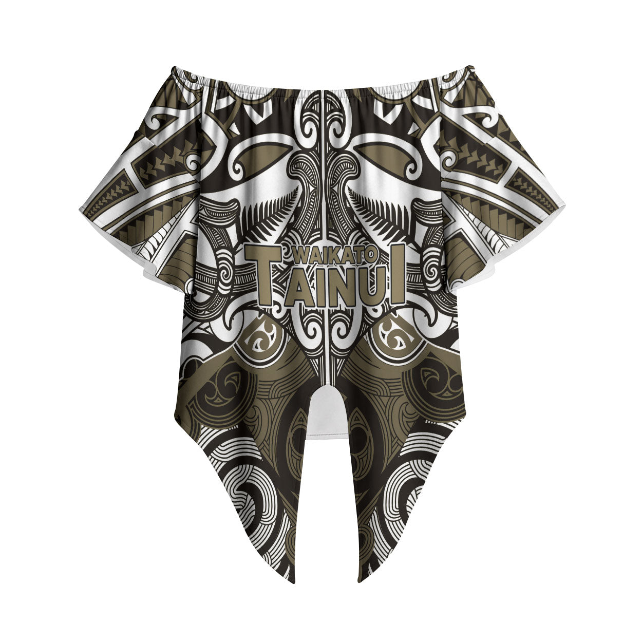 Personalised Maori Waikato Tainui Off Shoulder Wrap Waist Top Silver Fern Kowhaiwhai Art
