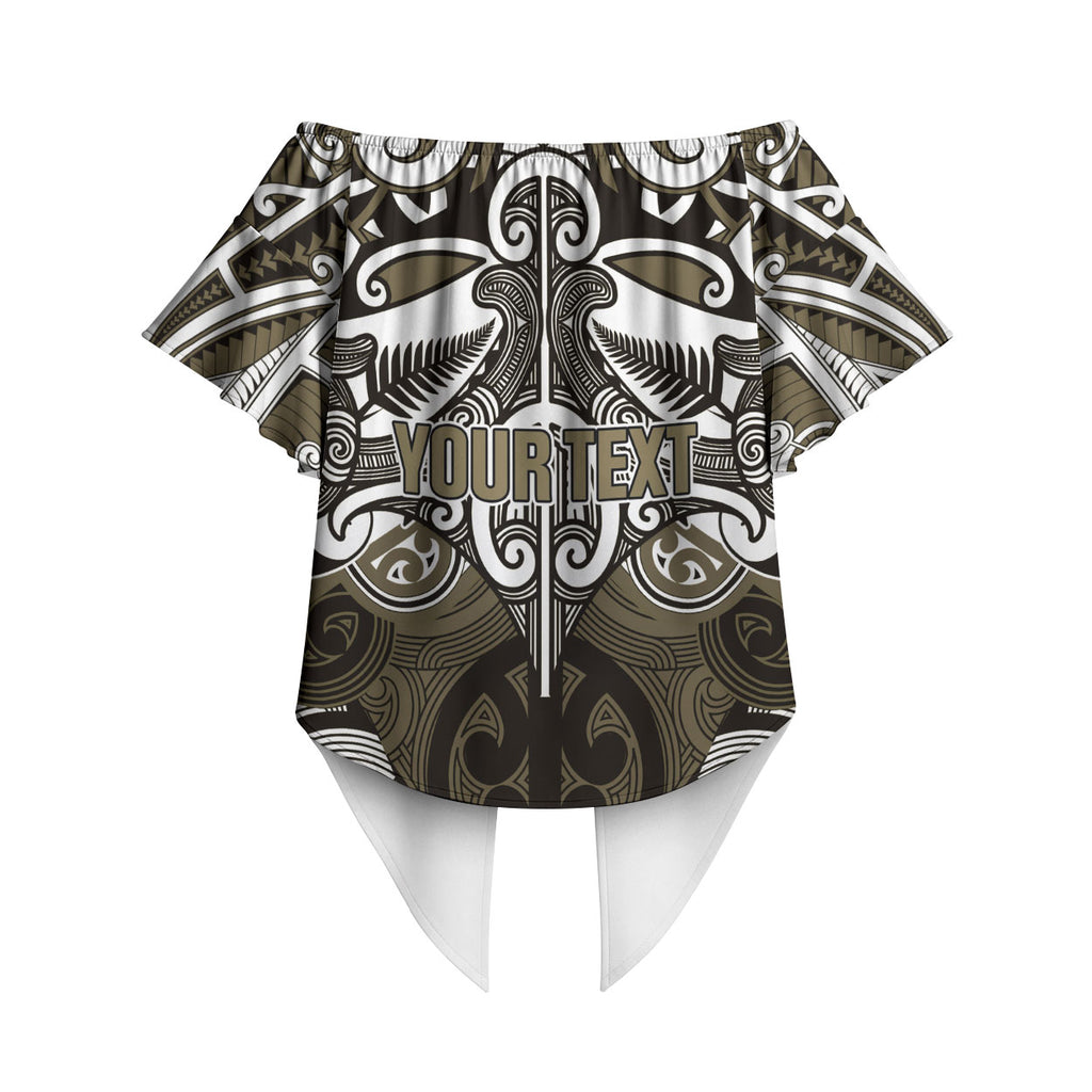 Personalised Maori Waikato Tainui Off Shoulder Wrap Waist Top Silver Fern Kowhaiwhai Art