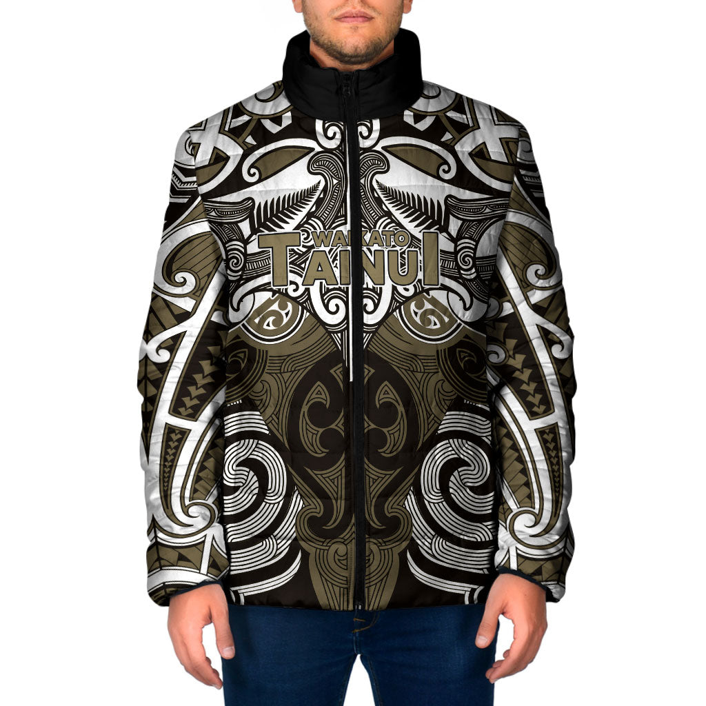 Personalised Maori Waikato Tainui Padded Jacket Silver Fern Kowhaiwhai Art