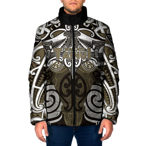 Personalised Maori Waikato Tainui Padded Jacket Silver Fern Kowhaiwhai Art