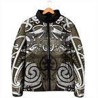 Personalised Maori Waikato Tainui Padded Jacket Silver Fern Kowhaiwhai Art