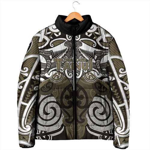 Personalised Maori Waikato Tainui Padded Jacket Silver Fern Kowhaiwhai Art