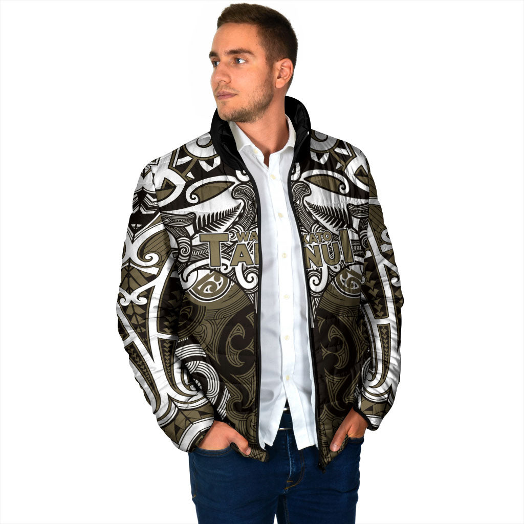 Personalised Maori Waikato Tainui Padded Jacket Silver Fern Kowhaiwhai Art
