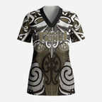 Personalised Maori Waikato Tainui Scrub Top Silver Fern Kowhaiwhai Art
