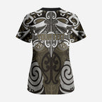 Personalised Maori Waikato Tainui Scrub Top Silver Fern Kowhaiwhai Art