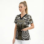 Personalised Maori Waikato Tainui Scrub Top Silver Fern Kowhaiwhai Art