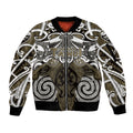 Personalised Maori Waikato Tainui Sleeve Zip Bomber Jacket Silver Fern Kowhaiwhai Art