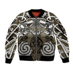 Personalised Maori Waikato Tainui Sleeve Zip Bomber Jacket Silver Fern Kowhaiwhai Art