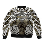 Personalised Maori Waikato Tainui Sleeve Zip Bomber Jacket Silver Fern Kowhaiwhai Art