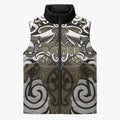 Personalised Maori Waikato Tainui Sleeveless Puffer Jacket Silver Fern Kowhaiwhai Art