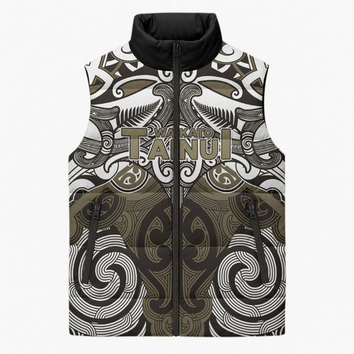 Personalised Maori Waikato Tainui Sleeveless Puffer Jacket Silver Fern Kowhaiwhai Art