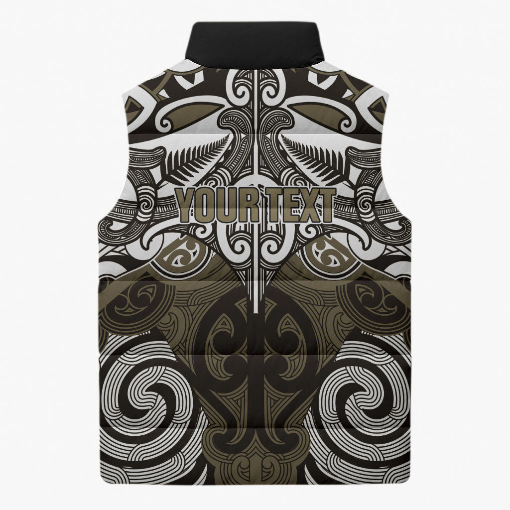 Personalised Maori Waikato Tainui Sleeveless Puffer Jacket Silver Fern Kowhaiwhai Art