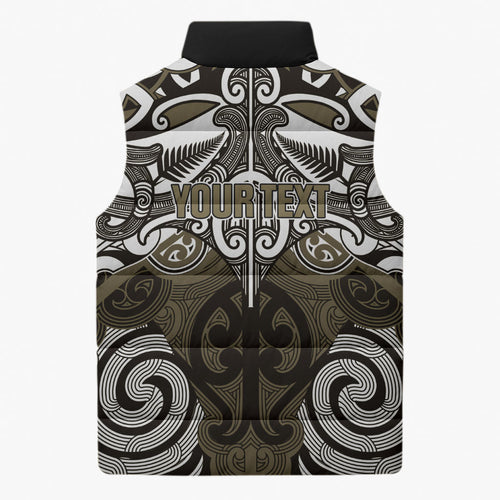 Personalised Maori Waikato Tainui Sleeveless Puffer Jacket Silver Fern Kowhaiwhai Art