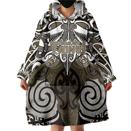 Personalised Maori Waikato Tainui Wearable Blanket Hoodie Silver Fern Kowhaiwhai Art