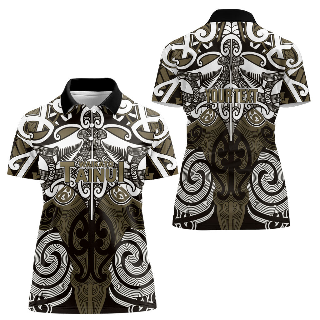 Personalised Maori Waikato Tainui Women Polo Shirt Silver Fern Kowhaiwhai Art