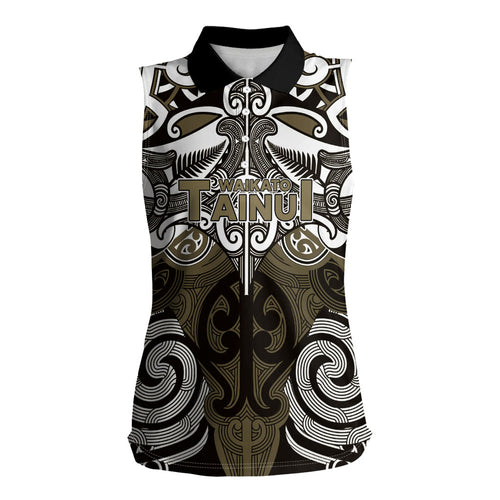 Personalised Maori Waikato Tainui Women Sleeveless Polo Shirt Silver Fern Kowhaiwhai Art