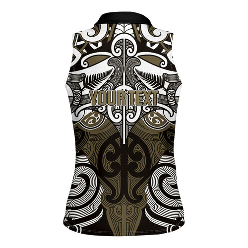 Personalised Maori Waikato Tainui Women Sleeveless Polo Shirt Silver Fern Kowhaiwhai Art