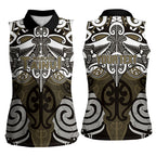 Personalised Maori Waikato Tainui Women Sleeveless Polo Shirt Silver Fern Kowhaiwhai Art
