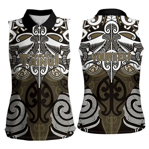 Personalised Maori Waikato Tainui Women Sleeveless Polo Shirt Silver Fern Kowhaiwhai Art