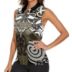 Personalised Maori Waikato Tainui Women Sleeveless Polo Shirt Silver Fern Kowhaiwhai Art