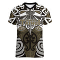 Personalised Maori Waikato Tainui Women V-Neck T-Shirt Silver Fern Kowhaiwhai Art