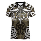 Personalised Maori Waikato Tainui Women V-Neck T-Shirt Silver Fern Kowhaiwhai Art