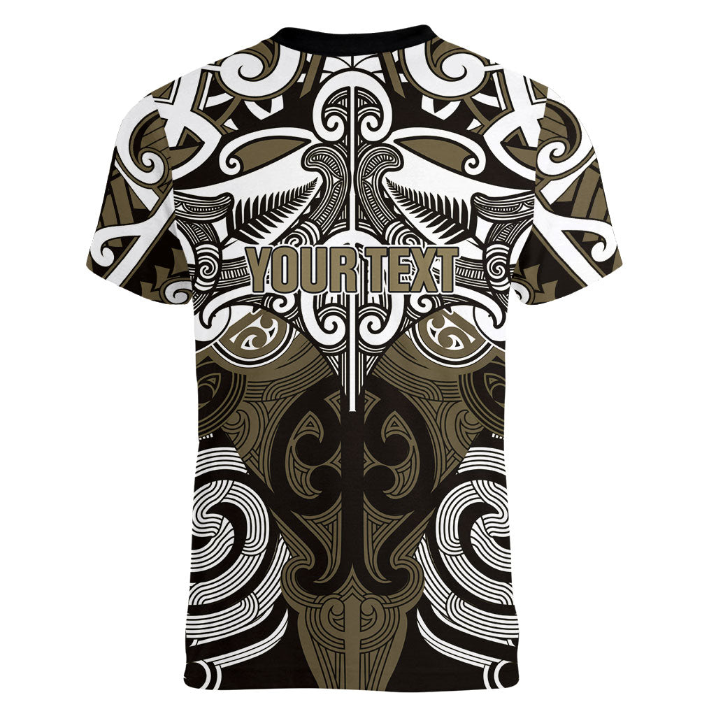 Personalised Maori Waikato Tainui Women V-Neck T-Shirt Silver Fern Kowhaiwhai Art
