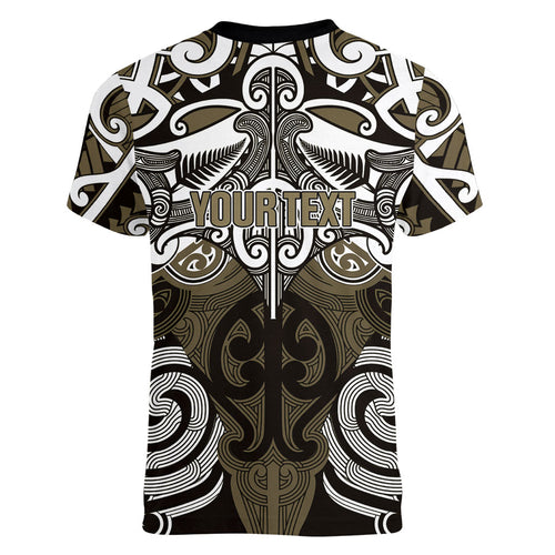 Personalised Maori Waikato Tainui Women V-Neck T-Shirt Silver Fern Kowhaiwhai Art