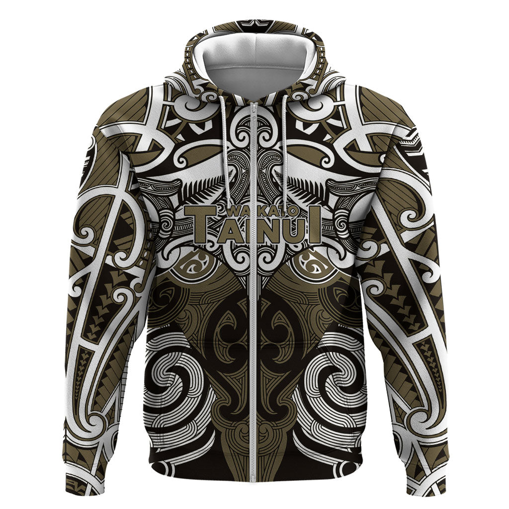 Personalised Maori Waikato Tainui Zip Hoodie Silver Fern Kowhaiwhai Art