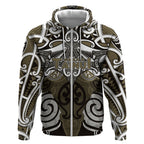 Personalised Maori Waikato Tainui Zip Hoodie Silver Fern Kowhaiwhai Art