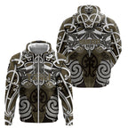 Personalised Maori Waikato Tainui Zip Hoodie Silver Fern Kowhaiwhai Art