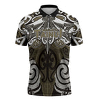 Personalised Maori Waikato Tainui Zipper Polo Shirt Silver Fern Kowhaiwhai Art