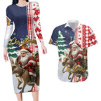 Kangaroo Australia Christmas Couples Matching Long Sleeve Bodycon Dress and Hawaiian Shirt Xmas Pattern