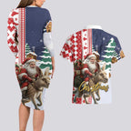 Kangaroo Australia Christmas Couples Matching Long Sleeve Bodycon Dress and Hawaiian Shirt Xmas Pattern