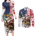 Kangaroo Australia Christmas Couples Matching Long Sleeve Bodycon Dress and Long Sleeve Button Shirt Xmas Pattern
