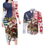 Kangaroo Australia Christmas Couples Matching Long Sleeve Bodycon Dress and Long Sleeve Button Shirt Xmas Pattern