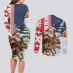 Kangaroo Australia Christmas Couples Matching Long Sleeve Bodycon Dress and Long Sleeve Button Shirt Xmas Pattern